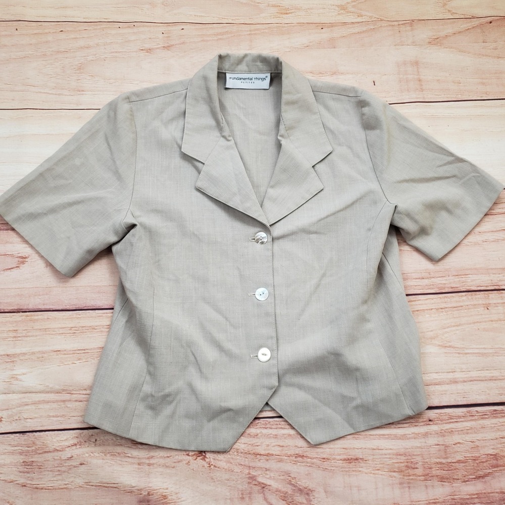 Fundamental Things Blazer Womens Petite Small Beige Linen Career Topper Ladies‎